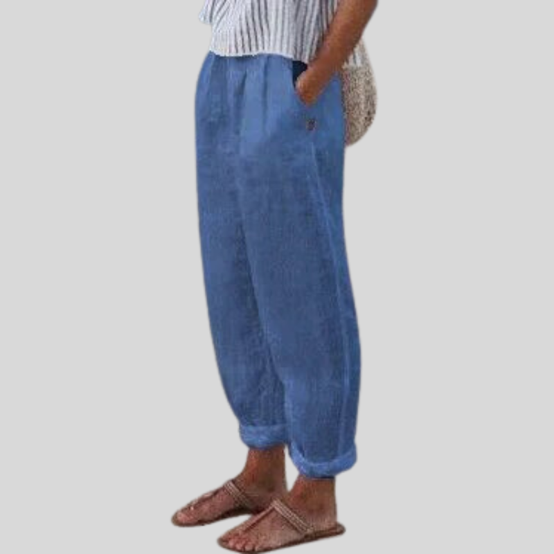 Women's Linen Trousers with Rolled Hem