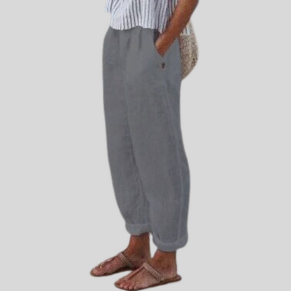 Women's Linen Trousers with Rolled Hem