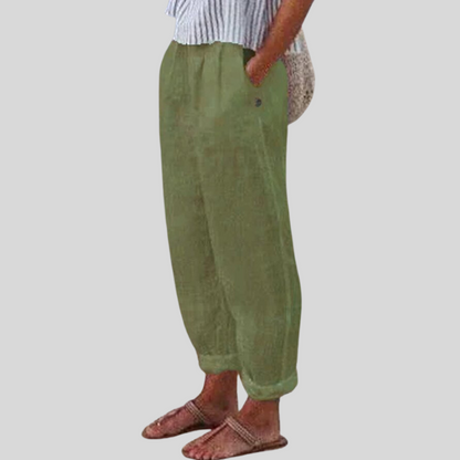 Women's Linen Trousers with Rolled Hem