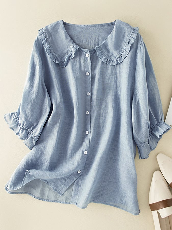 Niki | Women's Ruffle Collar Three-Quarter Sleeve Shirt