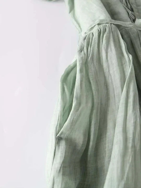 Niki | Tiered Ruffle Front Linen Maxi Dress