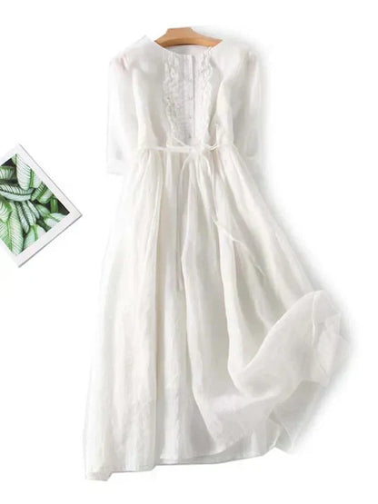 Niki | Tiered Ruffle Front Linen Maxi Dress
