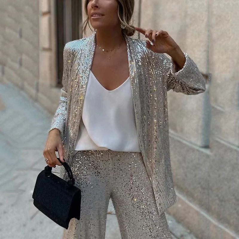 Sparkling Sequin Blazer and Trouser Ensemble