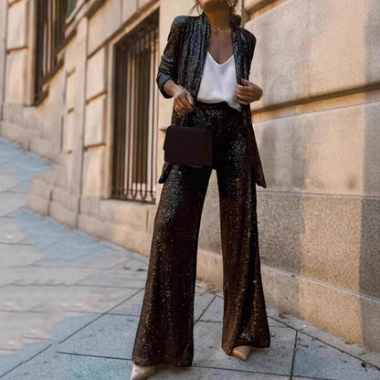 Sparkling Sequin Blazer and Trouser Ensemble