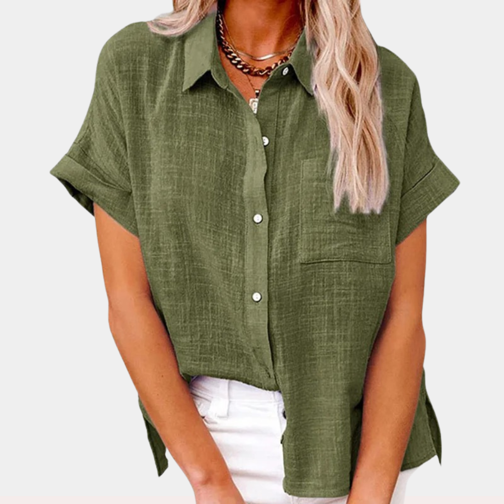 Niki | Airy Cotton Linen Blend Short Sleeve Shirt