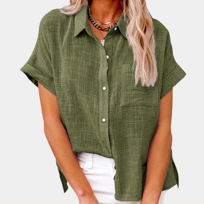 Niki | Airy Cotton Linen Blend Short Sleeve Shirt