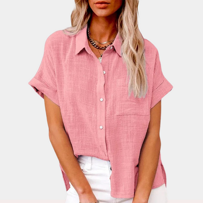 Niki | Airy Cotton Linen Blend Short Sleeve Shirt
