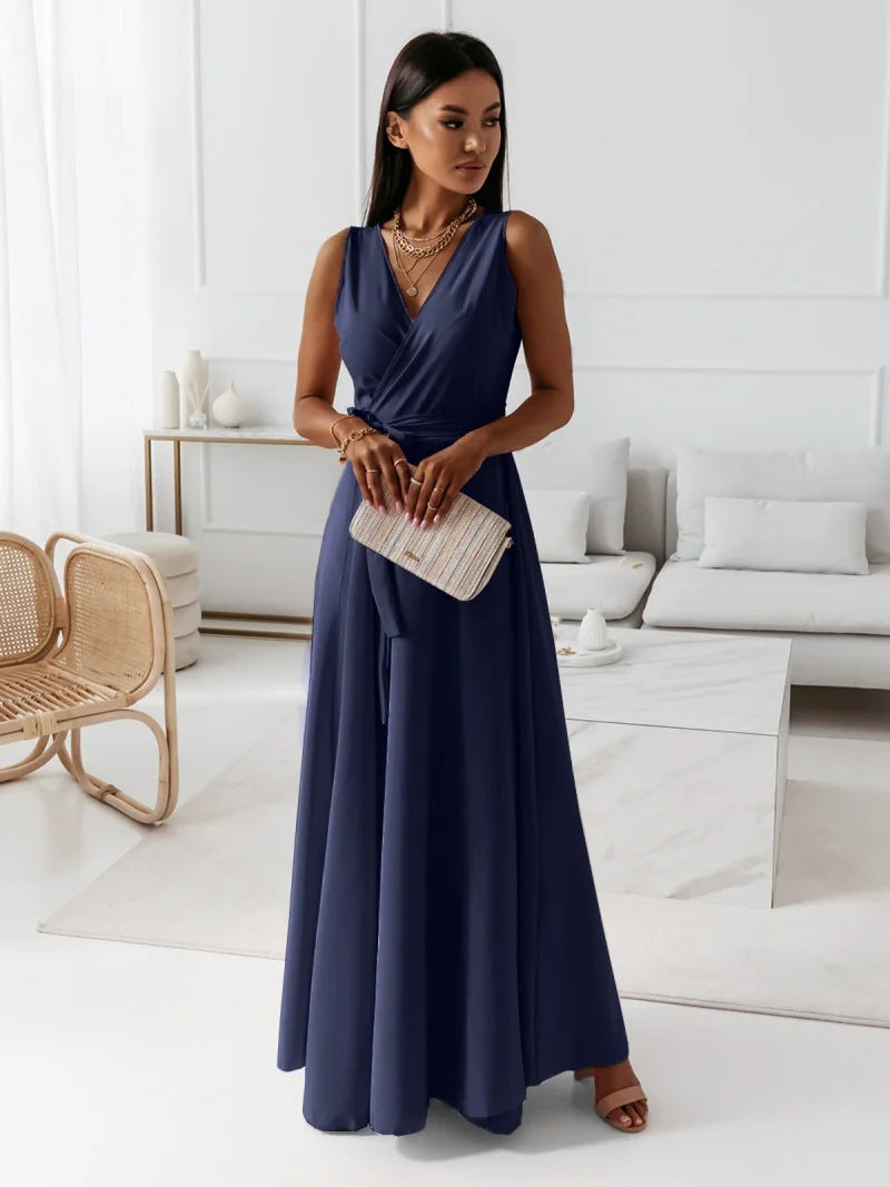 Women's Elegant V-Neck Maxi Wrap Dress