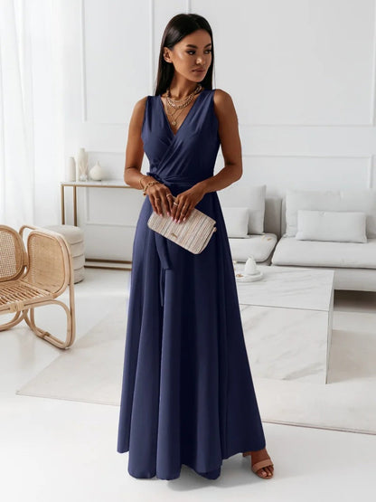 Women's Elegant V-Neck Maxi Wrap Dress