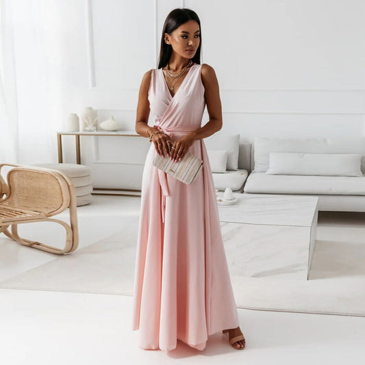 Women's Elegant V-Neck Maxi Wrap Dress