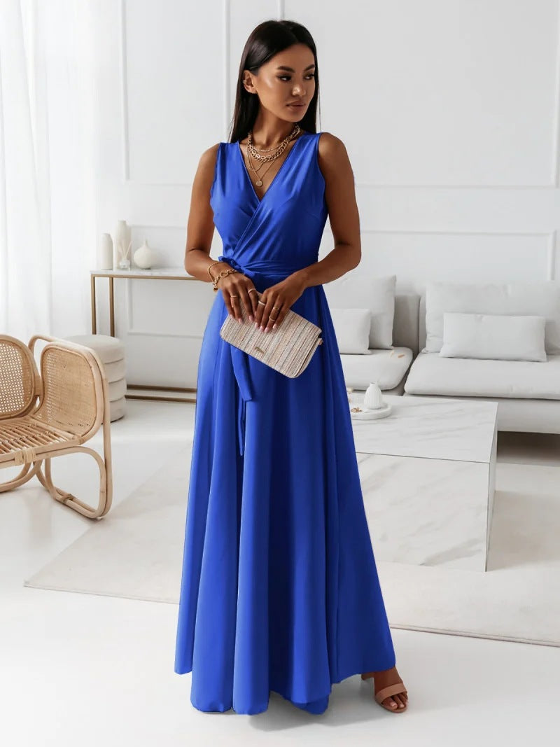 Women's Elegant V-Neck Maxi Wrap Dress