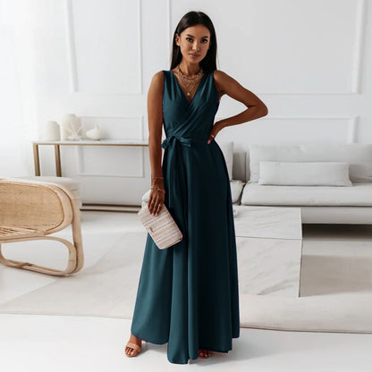 Women's Elegant V-Neck Maxi Wrap Dress