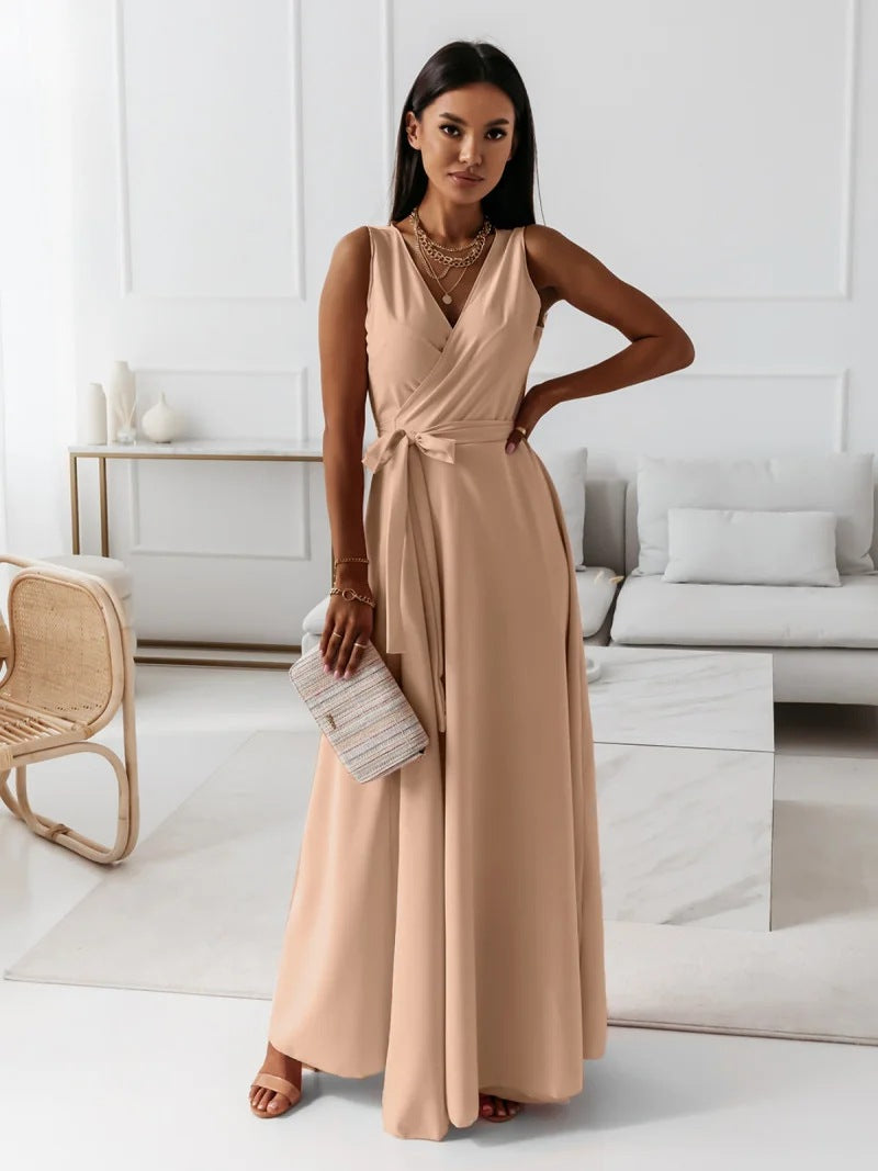 Women's Elegant V-Neck Maxi Wrap Dress