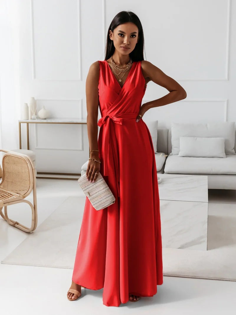 Women's Elegant V-Neck Maxi Wrap Dress