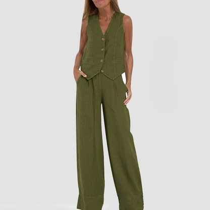 Niki | Women's Breathable Linen Blend Vest and Pants Set