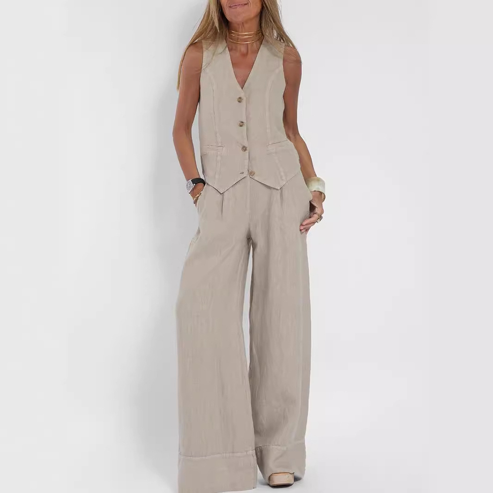 Niki | Women's Breathable Linen Blend Vest and Pants Set