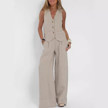 Niki | Women's Breathable Linen Blend Vest and Pants Set
