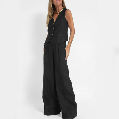 Niki | Women's Breathable Linen Blend Vest and Pants Set
