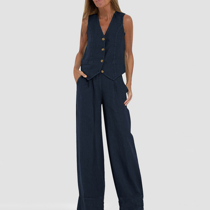 Niki | Women's Breathable Linen Blend Vest and Pants Set