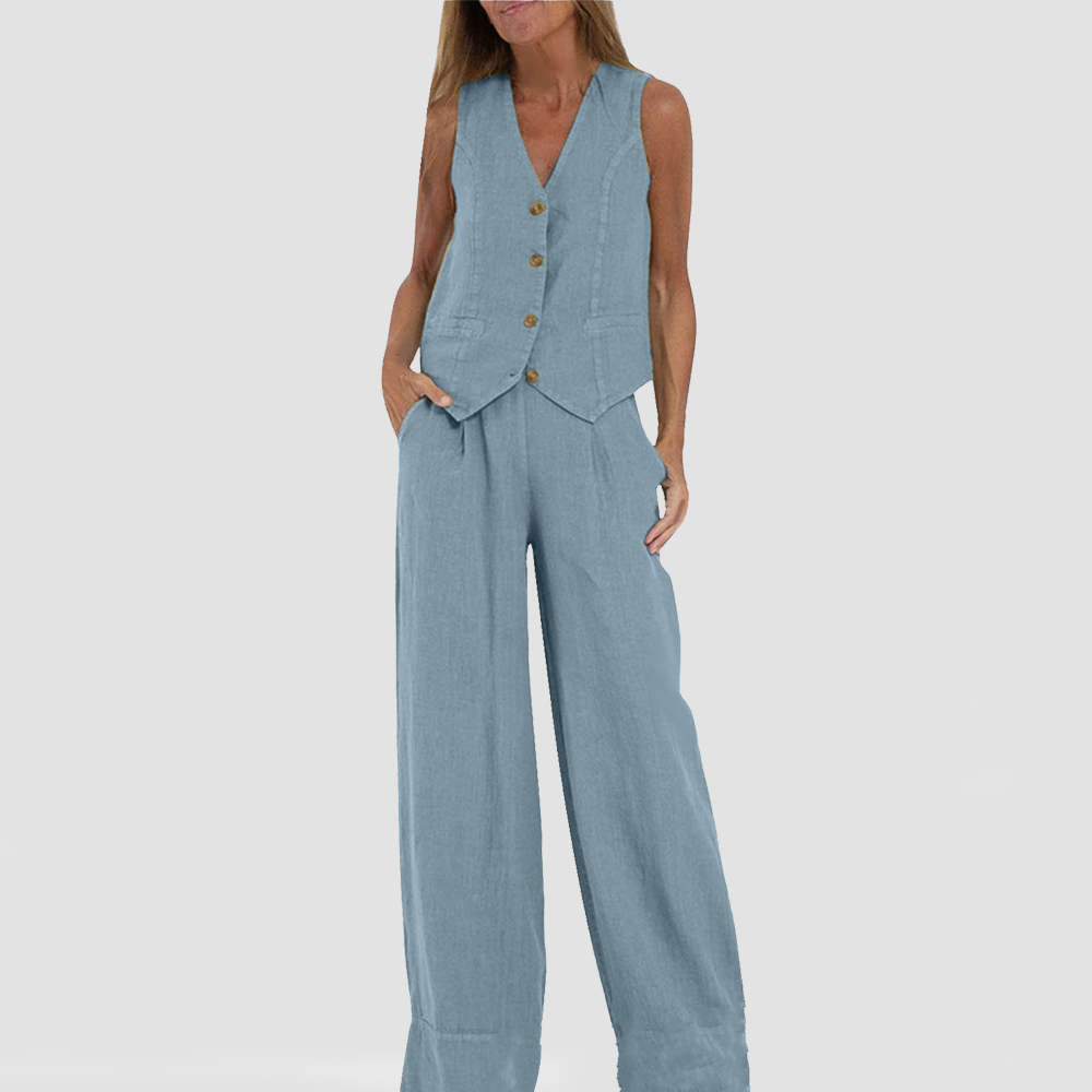 Niki | Women's Breathable Linen Blend Vest and Pants Set