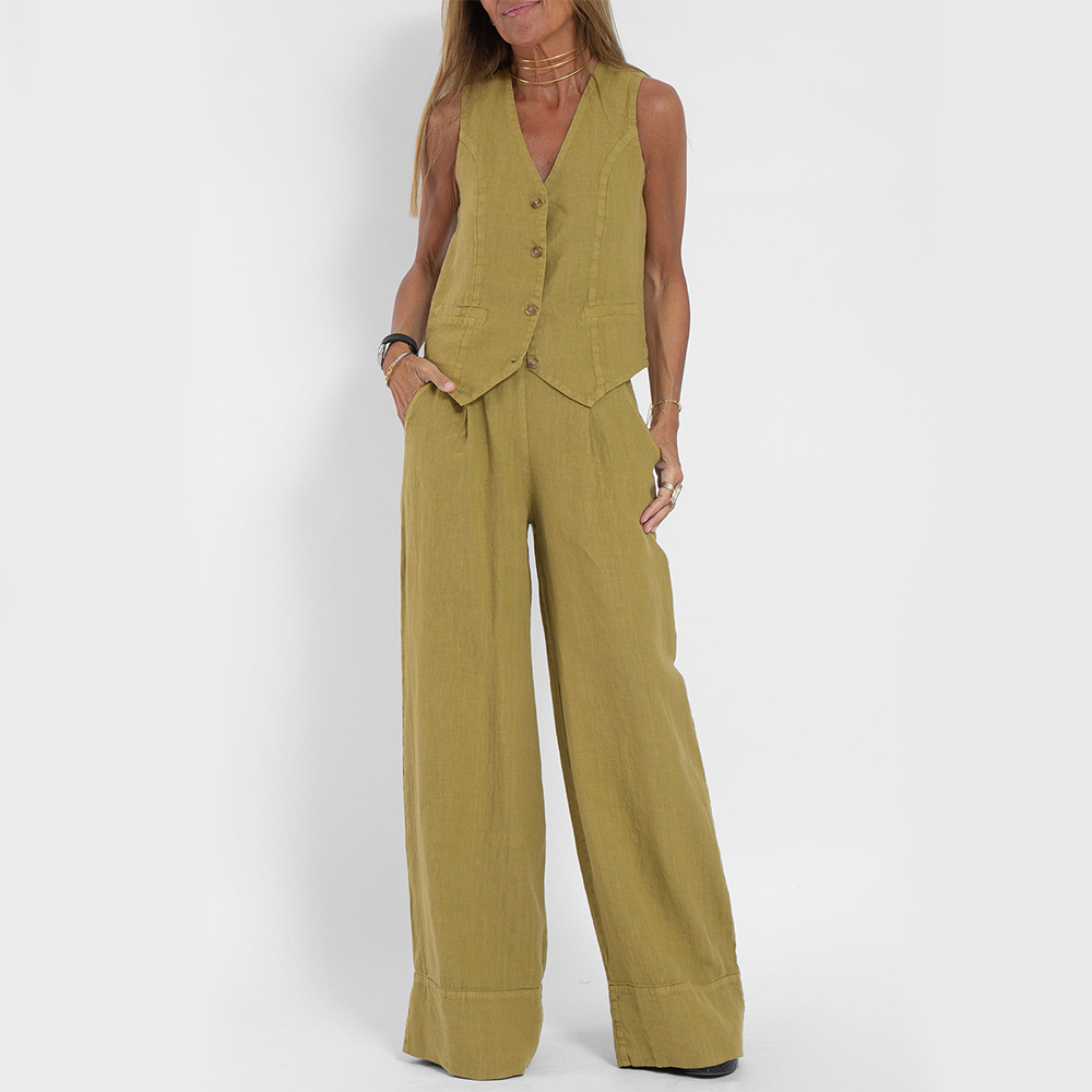 Niki | Women's Breathable Linen Blend Vest and Pants Set