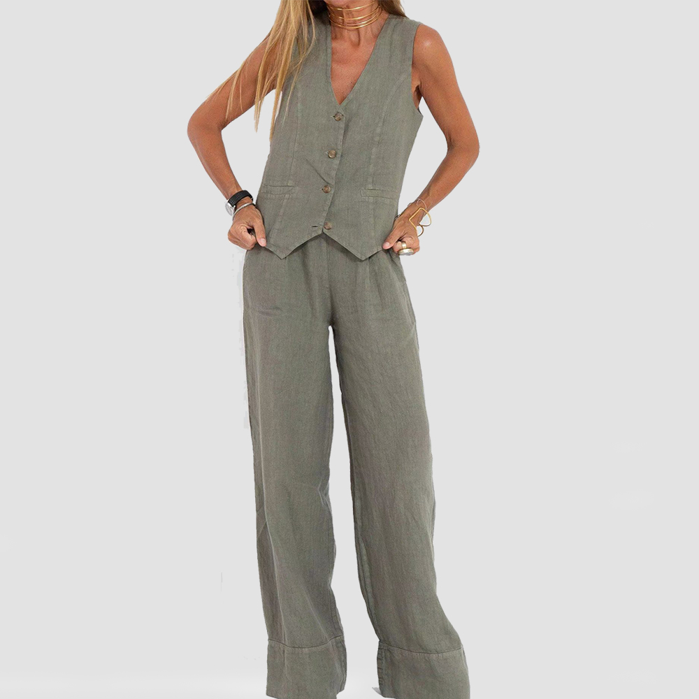 Niki | Women's Breathable Linen Blend Vest and Pants Set