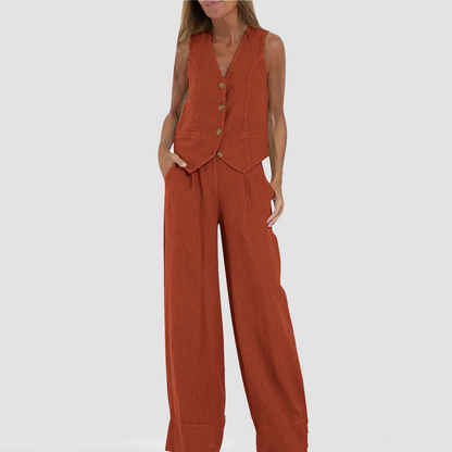 Niki | Women's Breathable Linen Blend Vest and Pants Set