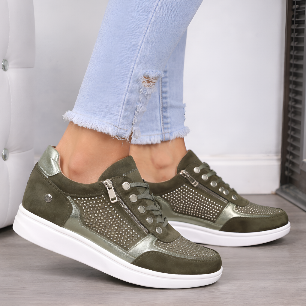 Niki | Padded Suede Lace-Up Sneakers with Zipper