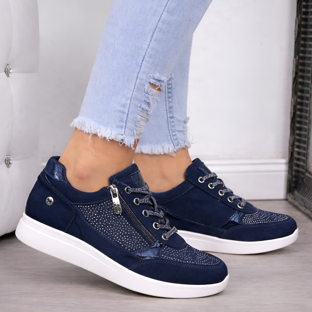 Niki | Padded Suede Lace-Up Sneakers with Zipper