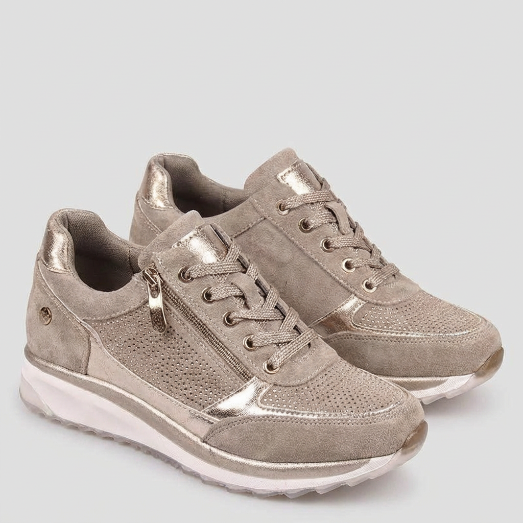 Niki | Padded Suede Lace-Up Sneakers with Zipper