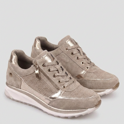 Niki | Padded Suede Lace-Up Sneakers with Zipper
