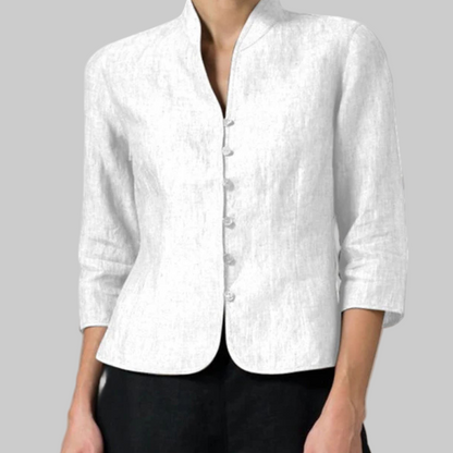 Niki | Mandarin Collar Three-Quarter Sleeve Woven Top