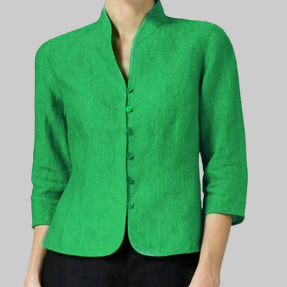 Niki | Mandarin Collar Three-Quarter Sleeve Woven Top