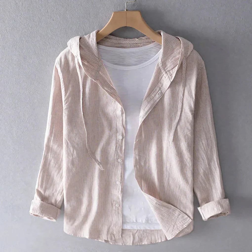 Women's Striped Linen Shirt with Hood