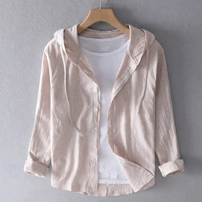 Women's Striped Linen Shirt with Hood