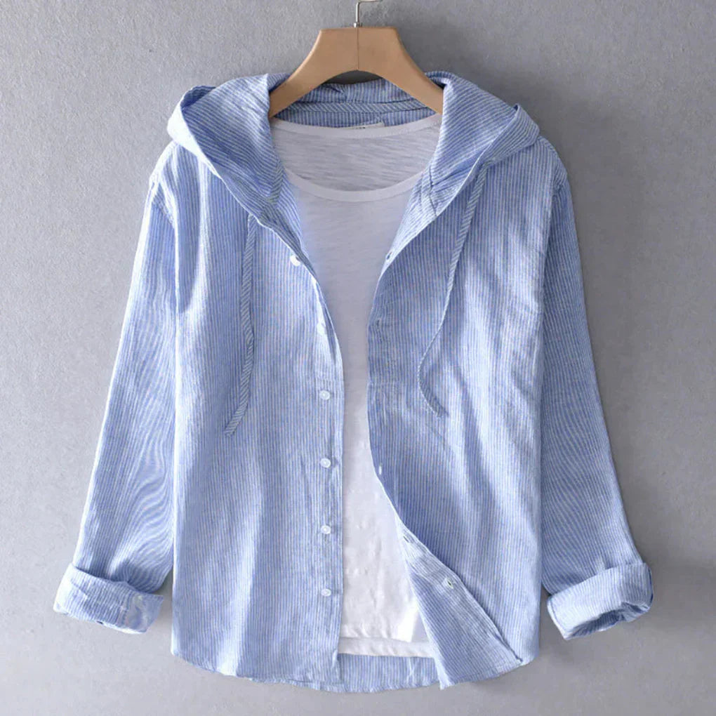 Women's Striped Linen Shirt with Hood