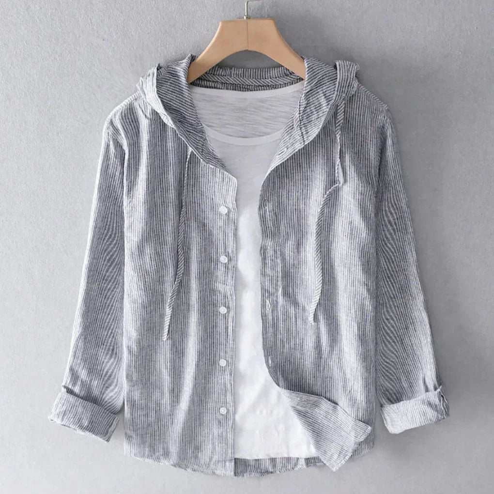 Niki | Breezy Striped Linen Blend Hooded Blouse