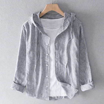 Niki | Breezy Striped Linen Blend Hooded Blouse