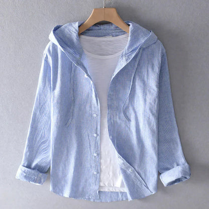 Niki | Breezy Striped Linen Blend Hooded Blouse