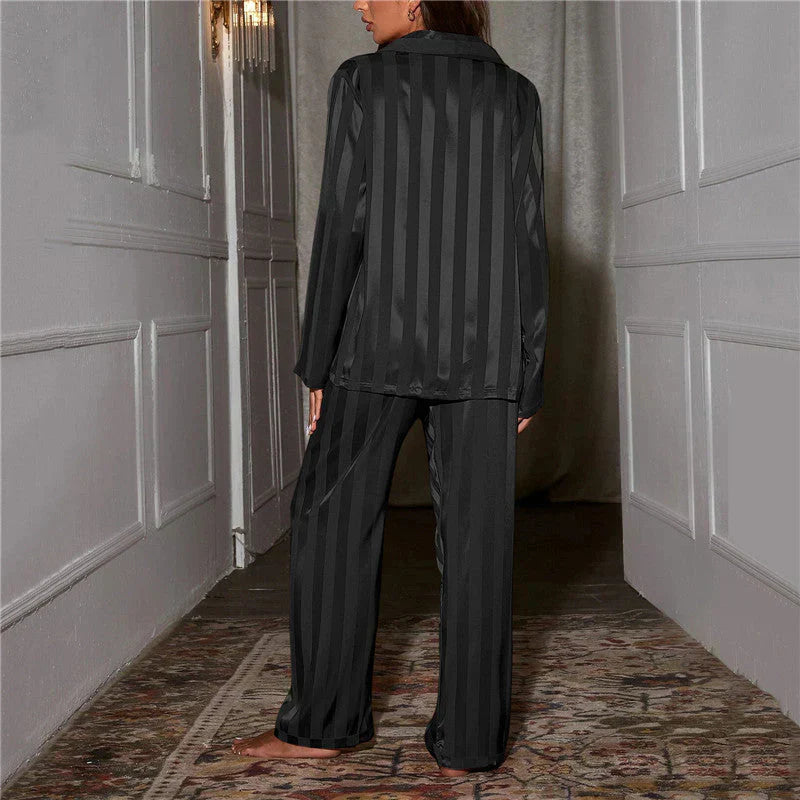 Elegant Striped Satin Pajama Set for Women