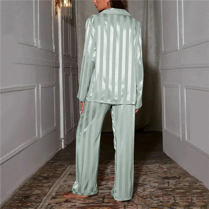 Elegant Striped Satin Pajama Set for Women
