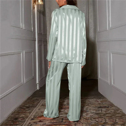 Elegant Striped Satin Pajama Set for Women