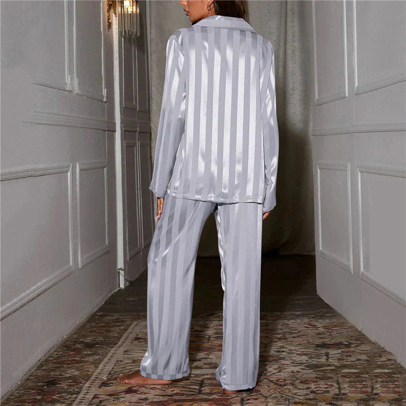 Elegant Striped Satin Pajama Set for Women