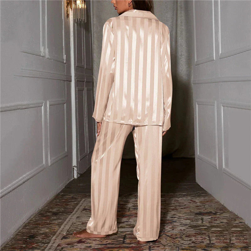Elegant Striped Satin Pajama Set for Women