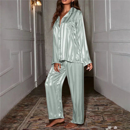 Elegant Striped Satin Pajama Set for Women