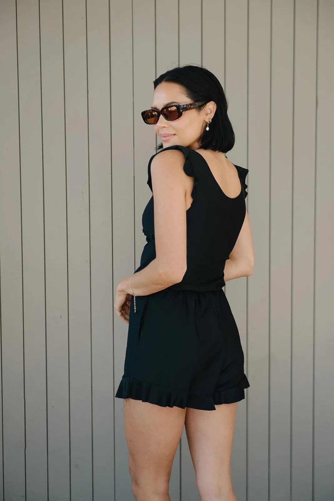 Ruffled Wrap Front One-Piece Swim Romper