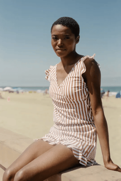 Ruffled Wrap Front One-Piece Swim Romper
