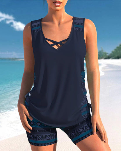 Geometric Print Tankini Swim Set for Women