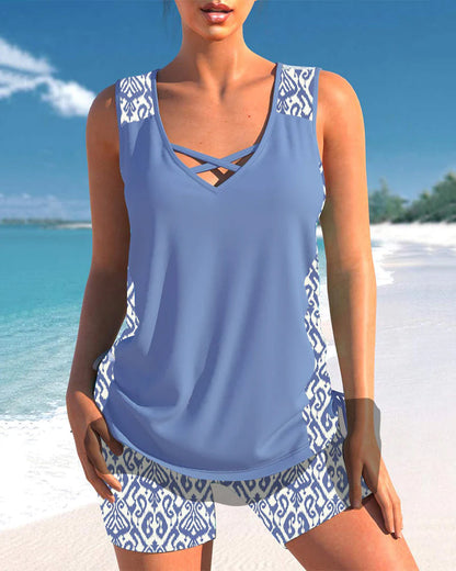 Geometric Print Tankini Swim Set for Women