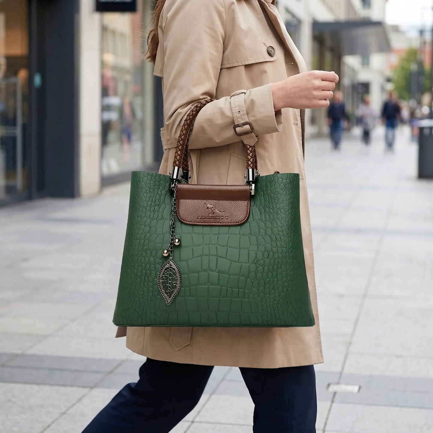 Niki | Women's Tote Handbag with Croc Embossing and Braided Handle